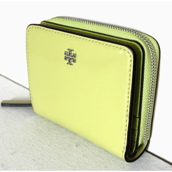 New Tory Burch Emerson Mini Patent Leather Wallet Candy Lime - Picture 3 of 5